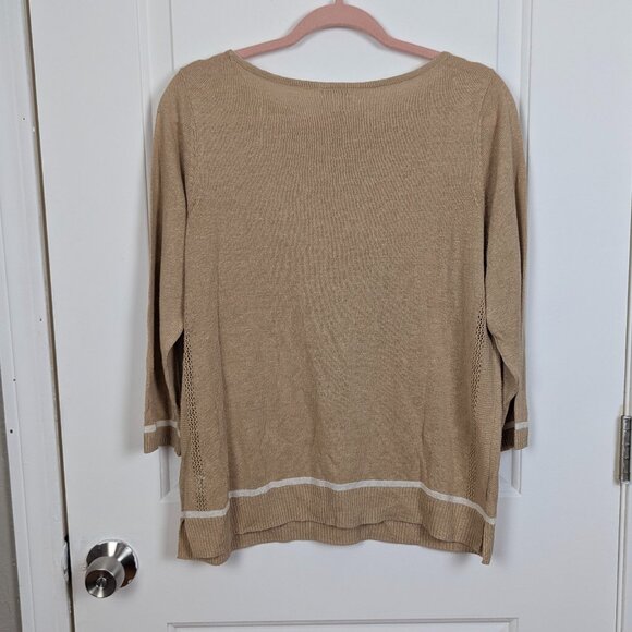 J.Jill | Beige Tan Sand & Sea Coastal Embroidered Sweater Size Medium Petite - Picture 2 of 10